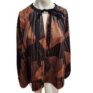 Zara Basic Oversized Abstract Dark Lagenlook Long Sleeve Blouse Witchy SZ M Goth